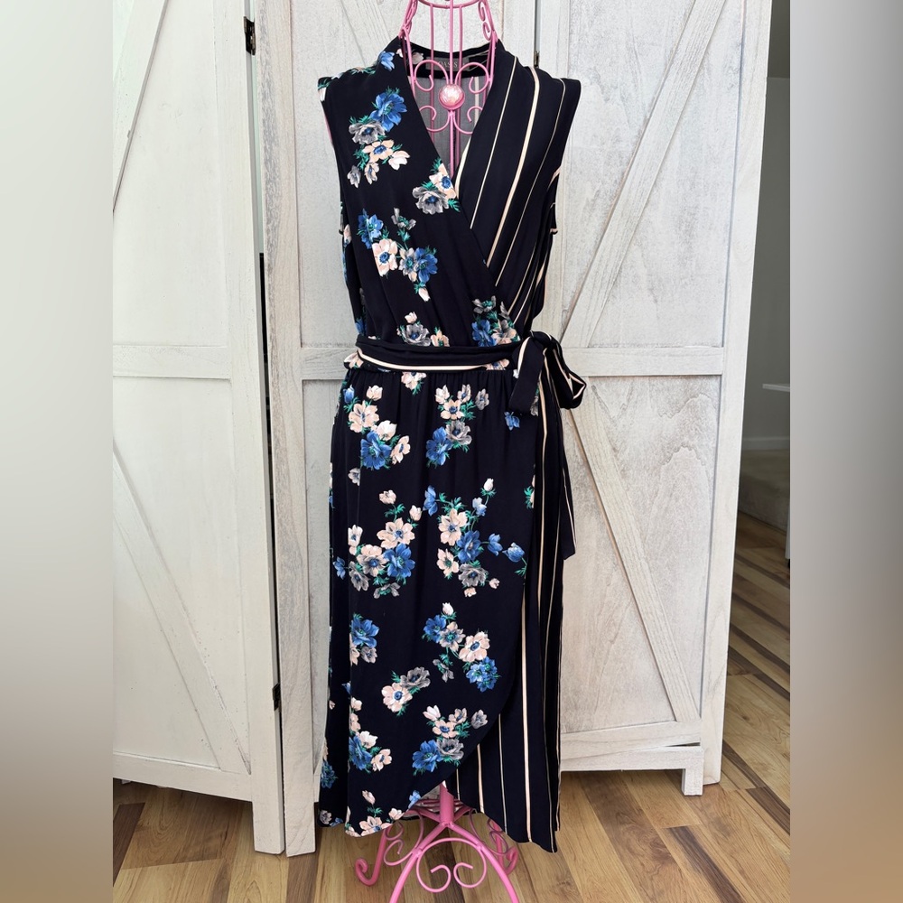 OASIS Floral Stripe Midi Wrap Dress Women’s Size US 4 UK 8 New With Tags